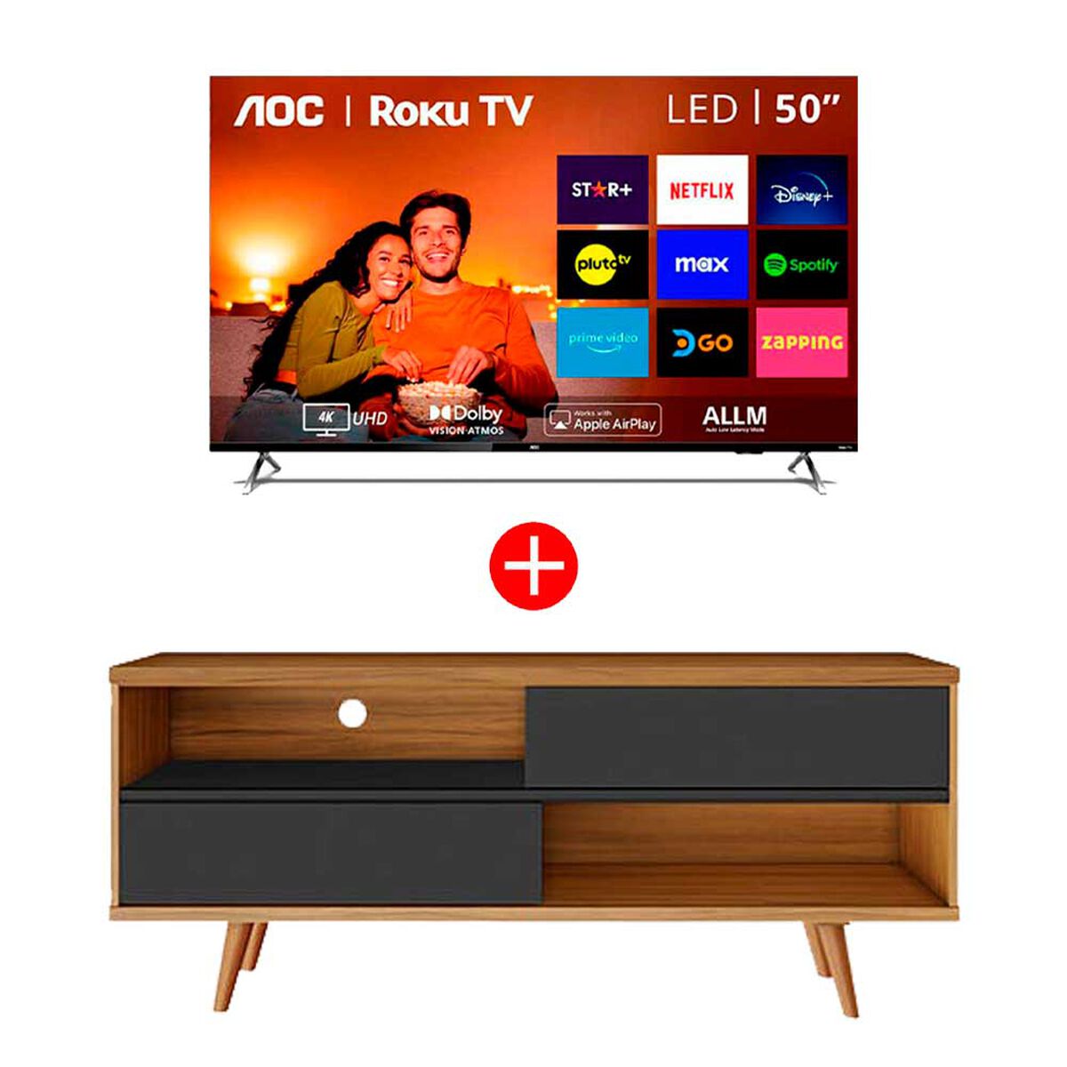 Combo LED 50" AOC 50U6125 Smart TV 4K UHD + Rack TV Home Mobili Salom Hasta 50" Negro Nogal