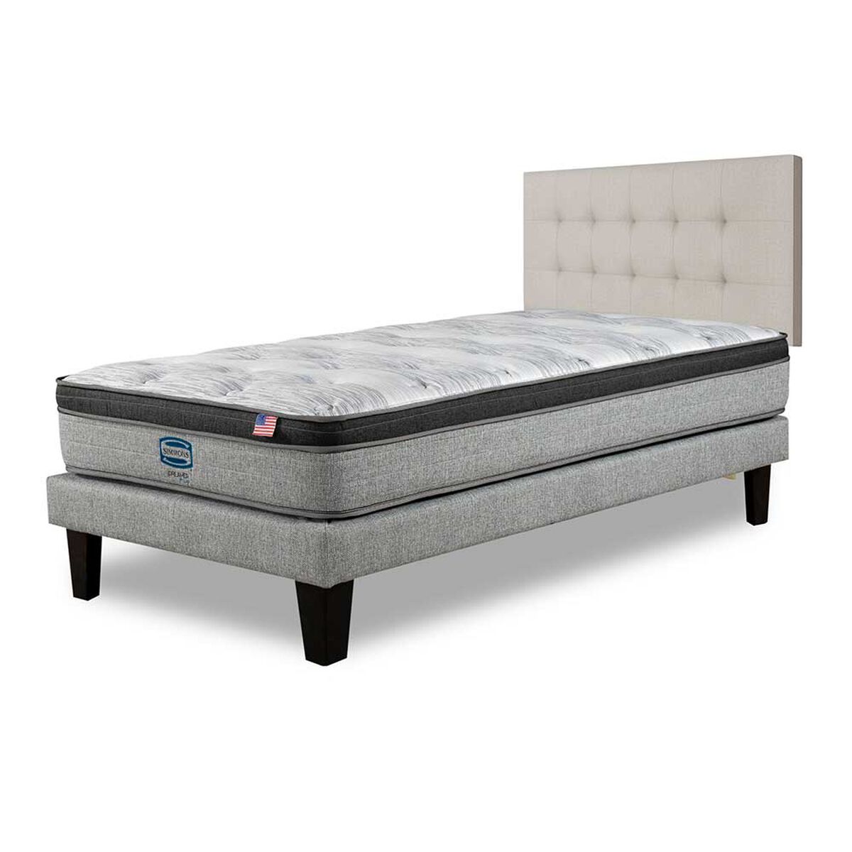 Cama Europea Simmons 1,5 Plazas Dreamer Plazasus Box + Respaldo Urban Arena