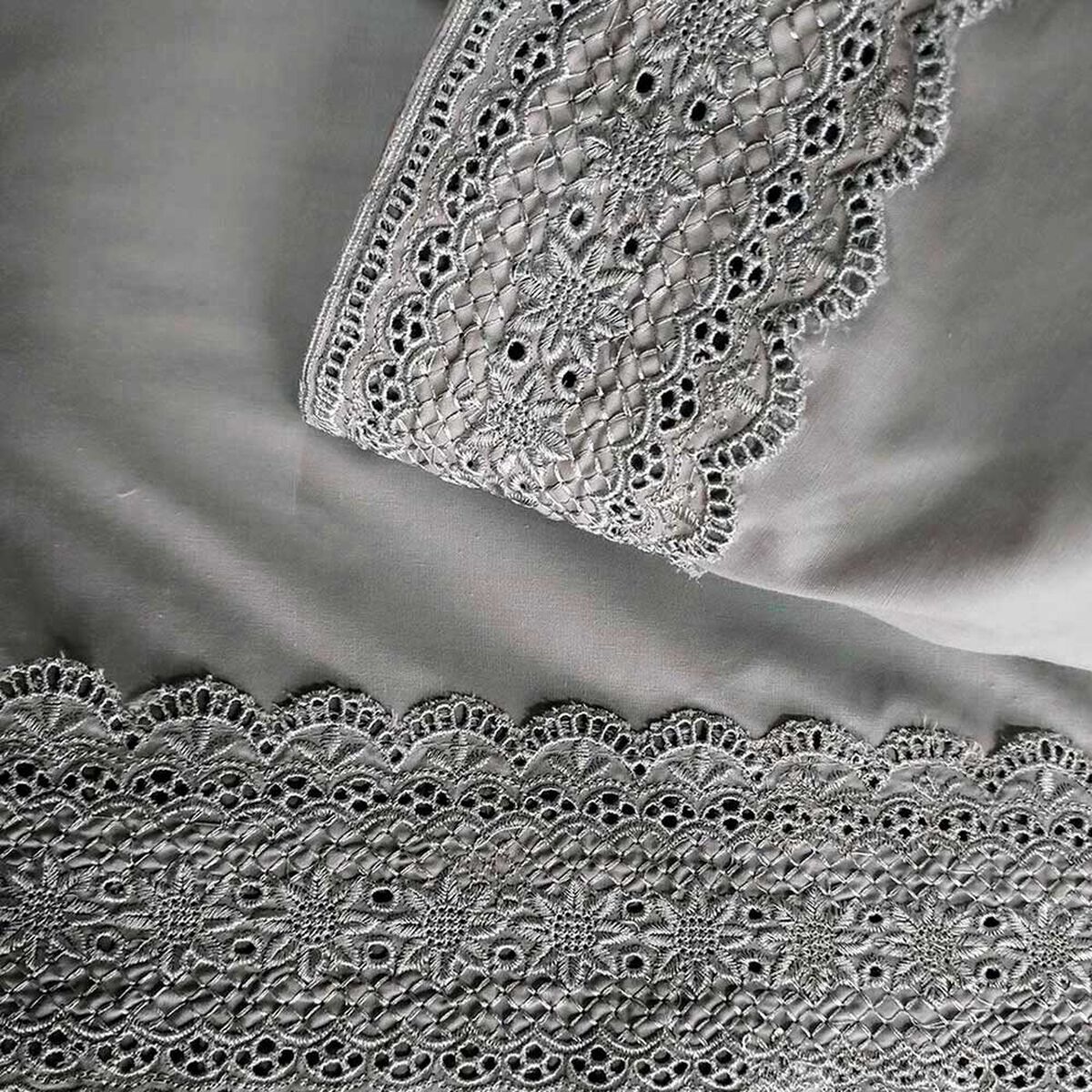 Juego de S&aacute;banas Illusions 180 Hilos 1 Plaza Broderie Gris
