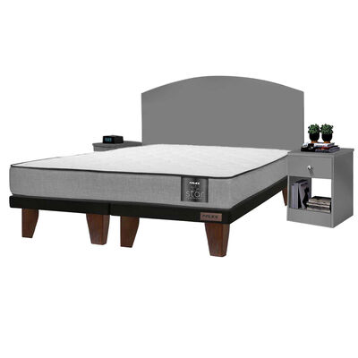 Combo Cama Europea Flex Base Dividida 2 Plazas Star + Respaldo + 2 Veladores Casanova 2 Plazas Gris