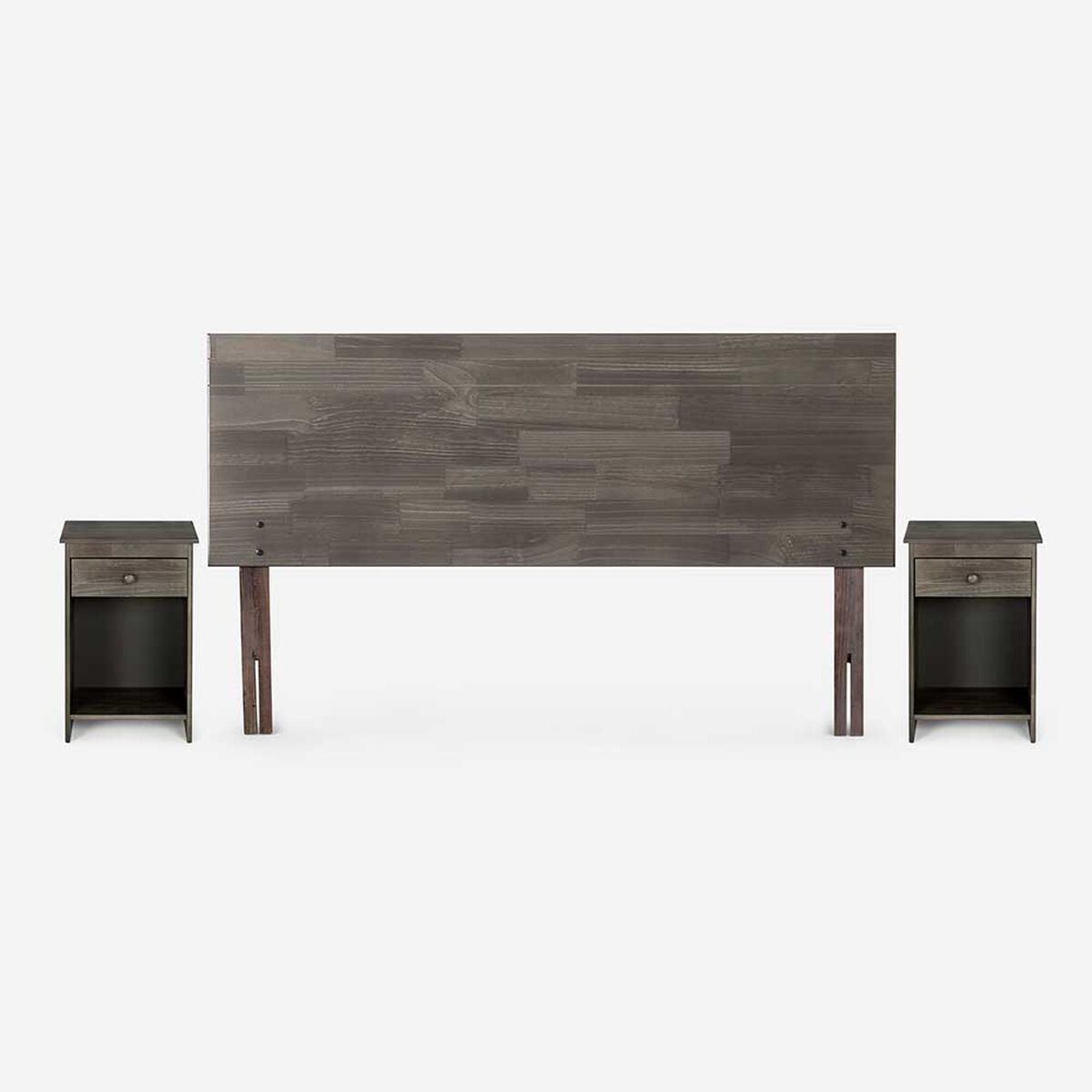 Cama Europea Rosen 2 Plazas Pratta + Respaldo + 2 Veladores Tabor Grafito
