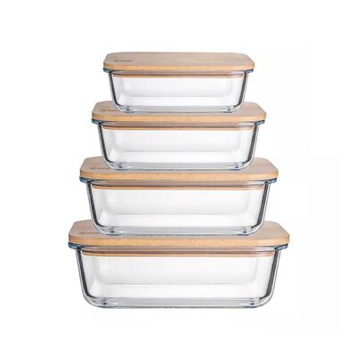 Imagen 2 del producto Set 4 Tupper de Vidrio Herméticos Tapa Bamboo Simplit