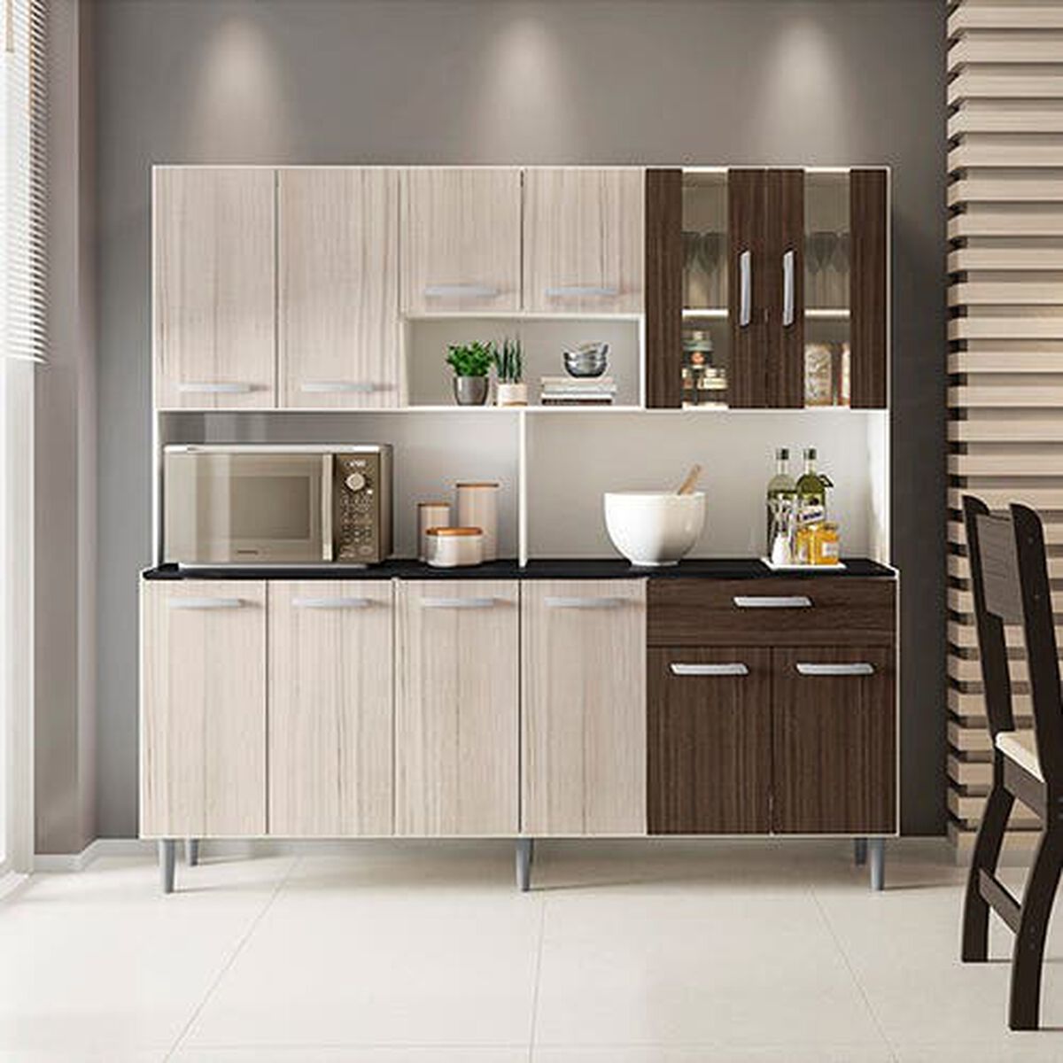 Mueble de Cocina Home Mobili Sam 1 Cajón 12 Puertas Café