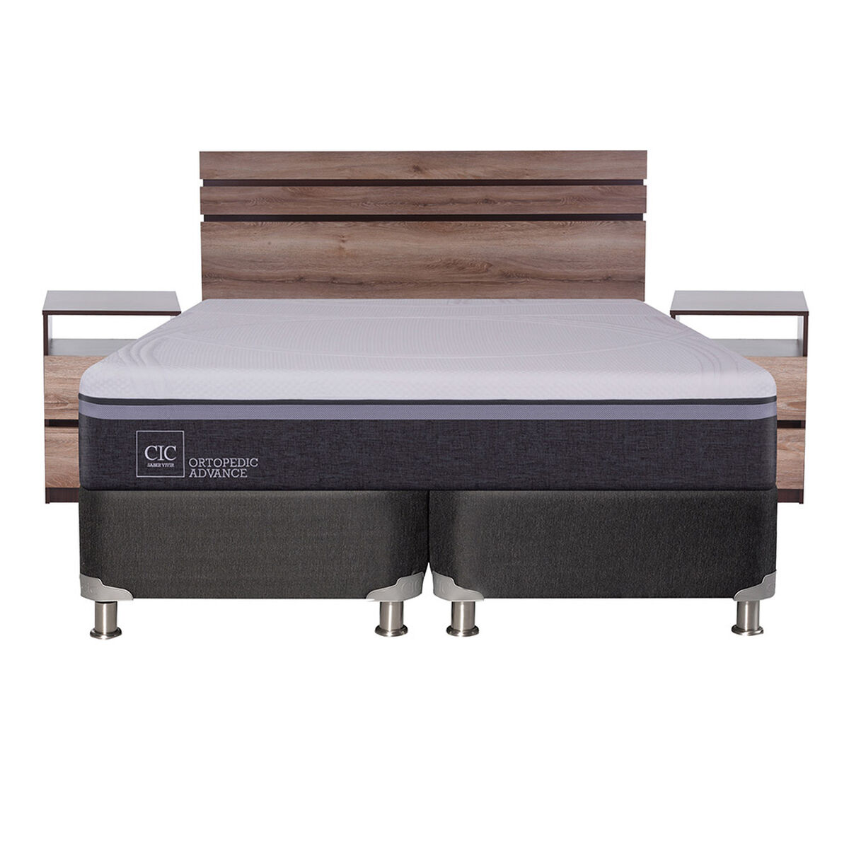 Box Spring CIC Base Dividida King Ortopedic Advance + Respaldo + 2 Veladores