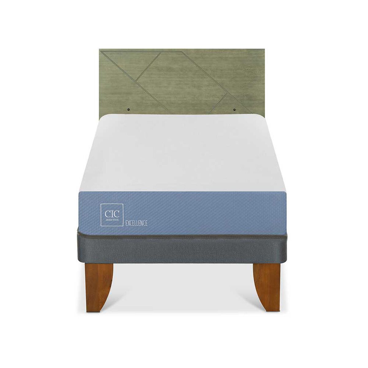 Cama Europea CIC 1 Plaza Excellence + Respaldo Villarrica Olivo