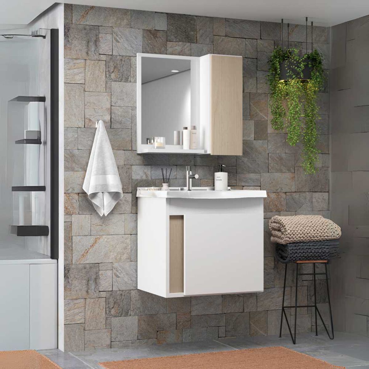 Combo Baño Vanitorio + Espejo Home Mobili Parati Blanco