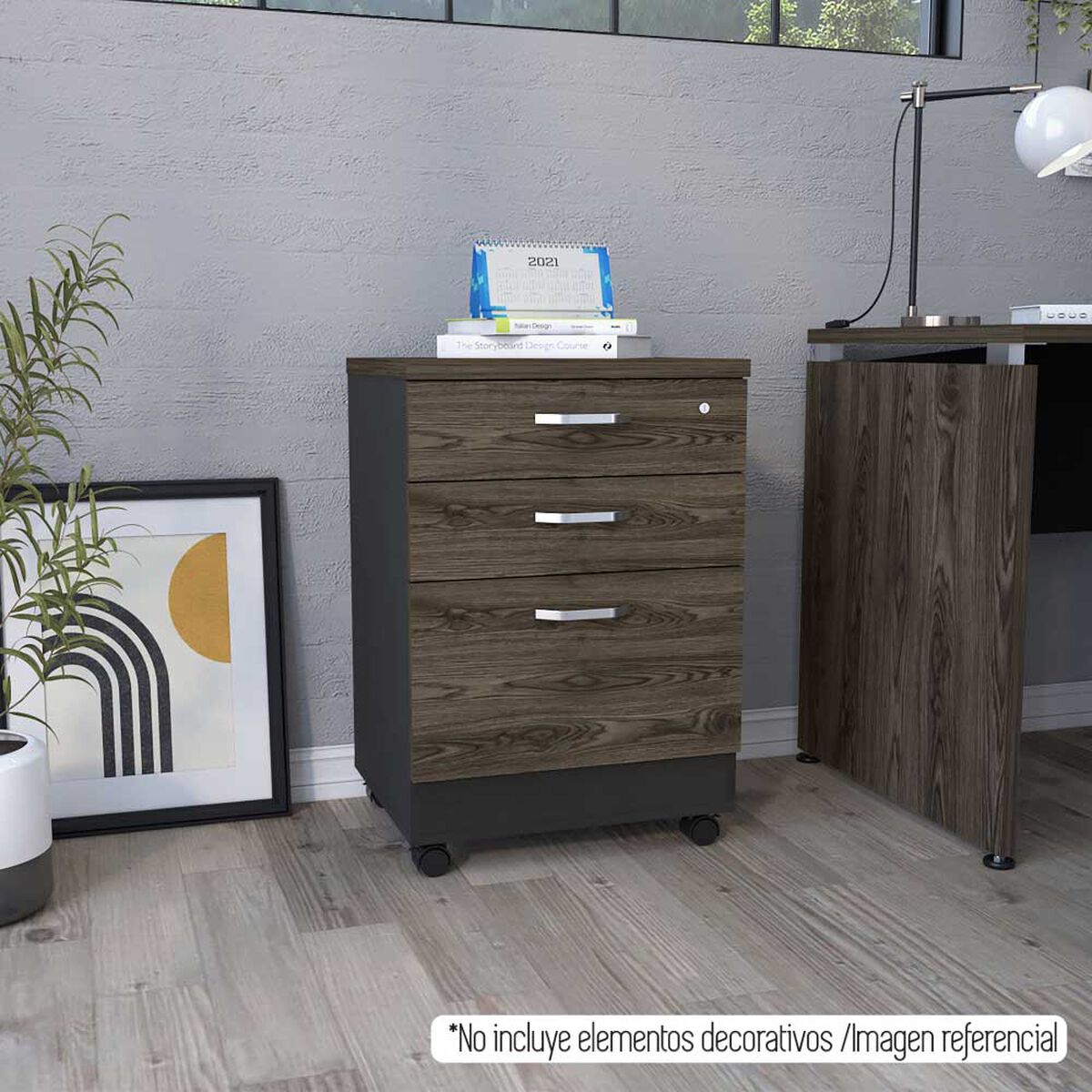 Mueble Archivador TuHome Home Office 3 Cajones Negro Soft Coñac