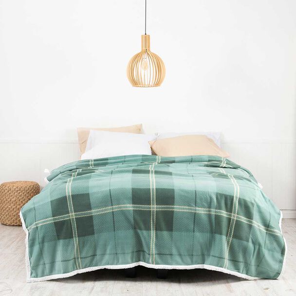 Frazada de Poliéster Mashini 1,5 Plazas Tartan Verde