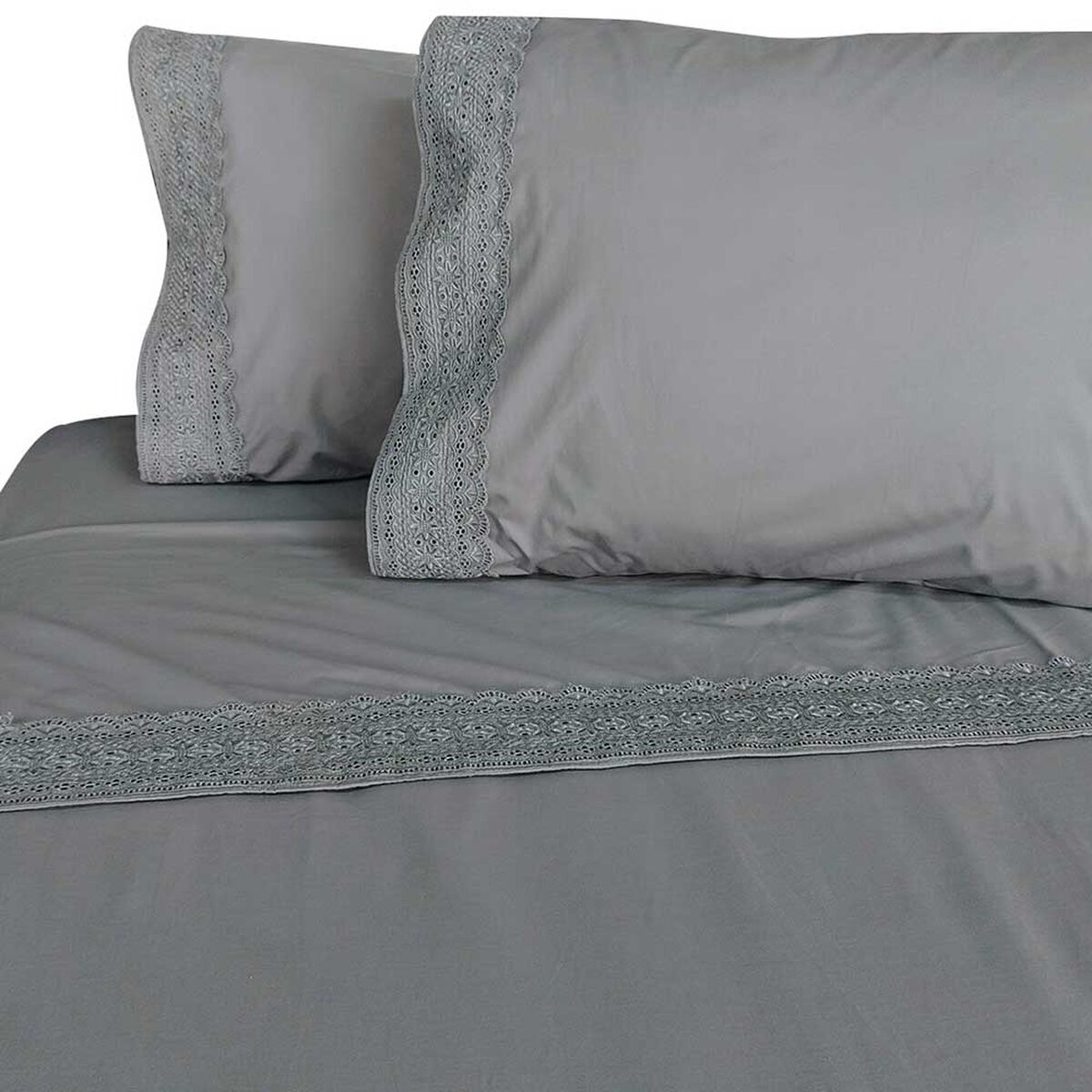Juego de Sábanas Illusions 180 Hilos King Broderie Gris