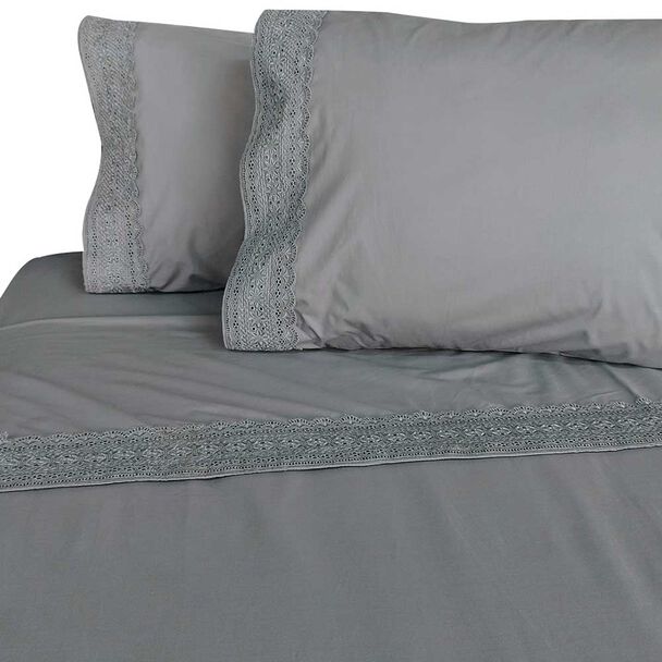Juego de Sábanas Illusions 180 Hilos King Broderie Gris