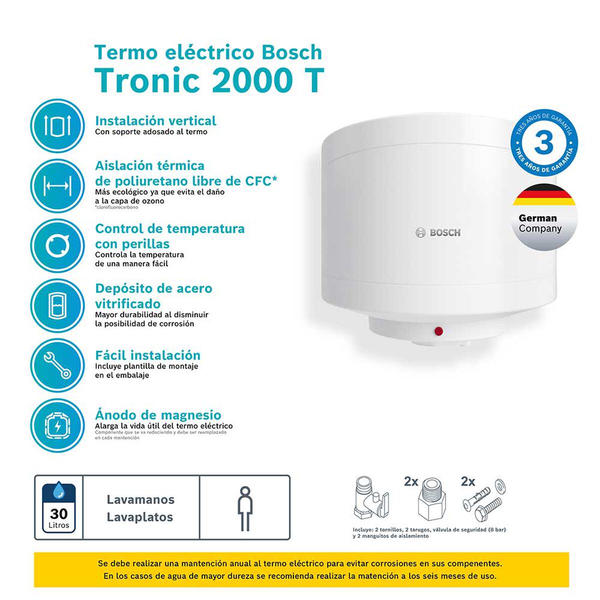 Termo Eléctrico Bosch TR 2000T 30 lts.