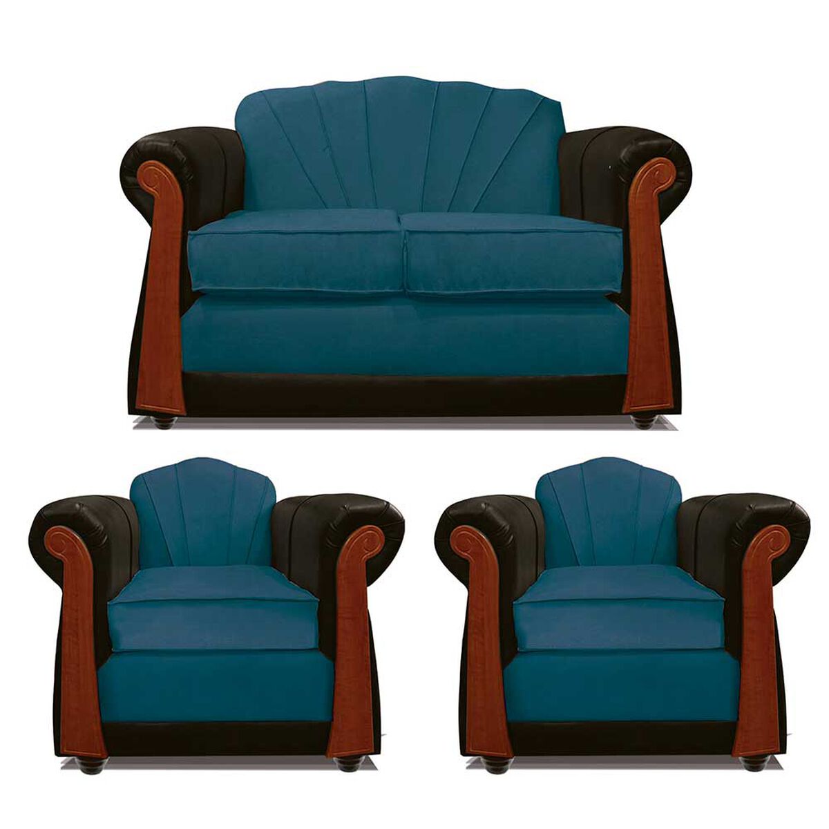 Juego de Living Elegant Detail Marsella Sof&aacute; 2 Cuerpos + Dos Sillones 1 Cuerpo Azul