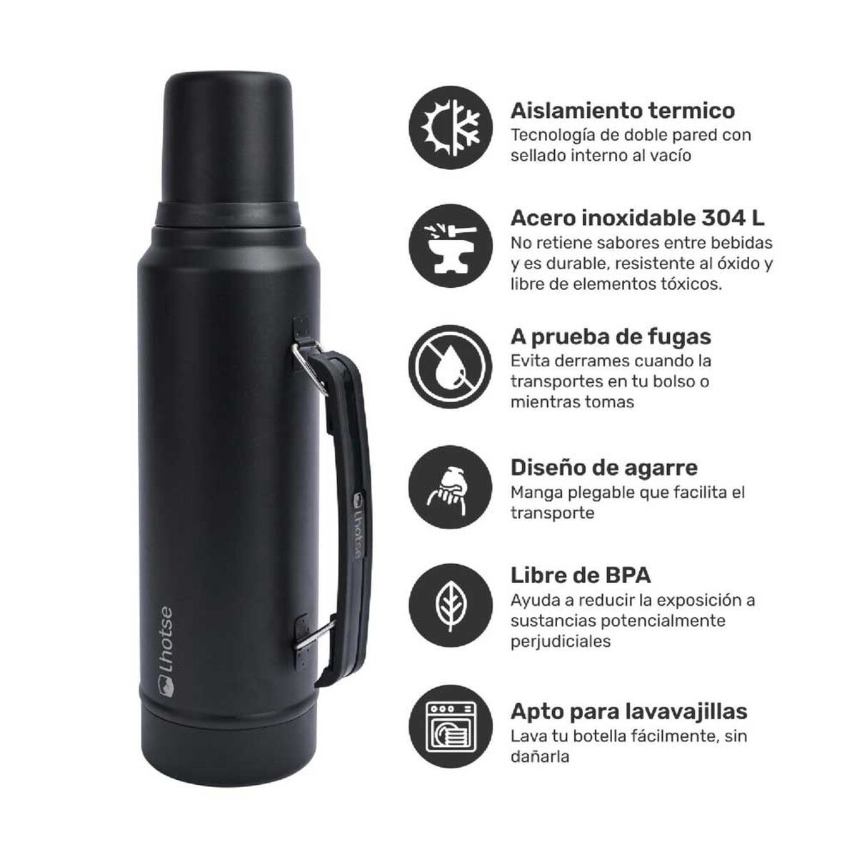 Termo L&iacute;quido Lhotse Classic 1300 ml Negro