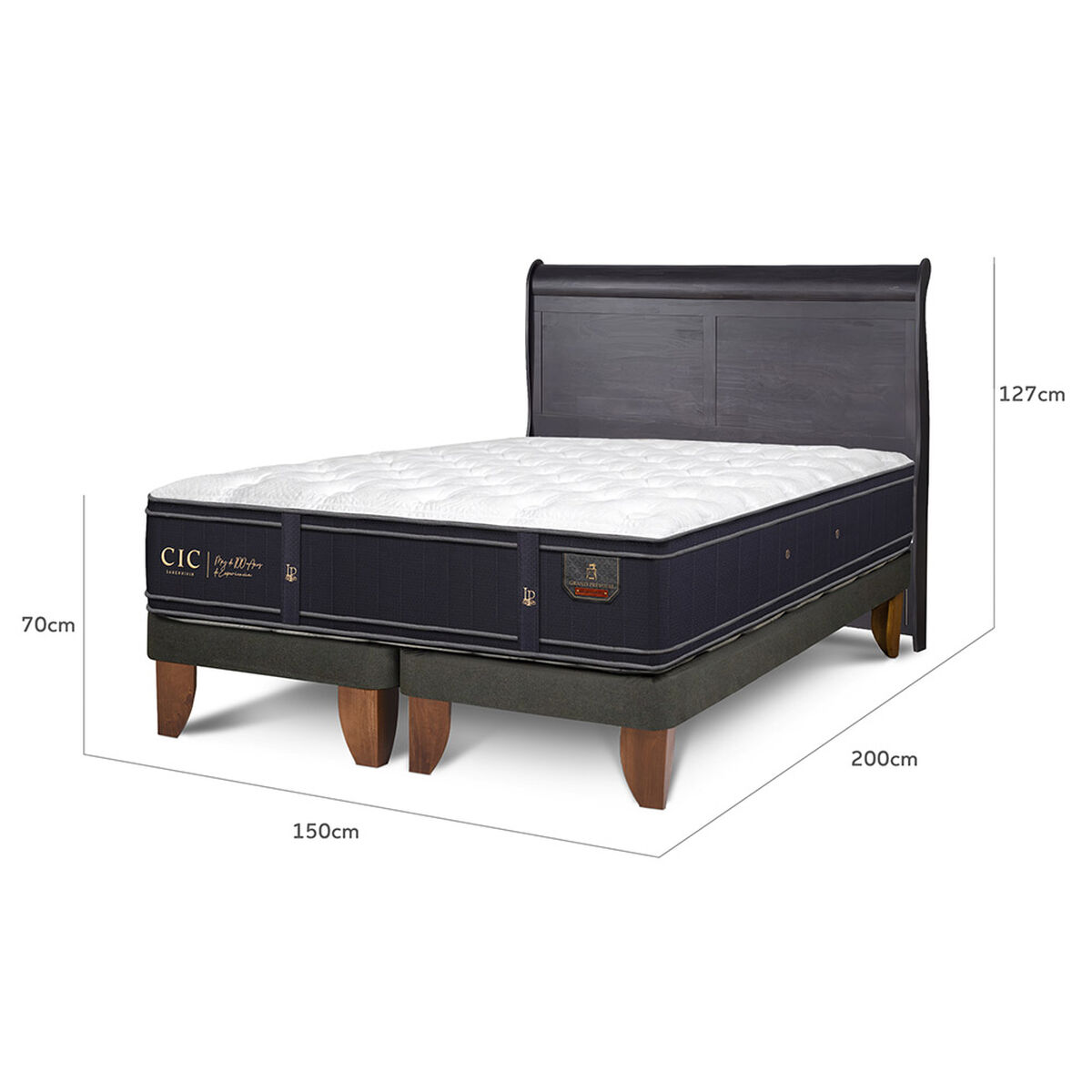 Cama Europea CIC Base Dividida 2 Plazas Grand Premium + Respaldo Miro Negro