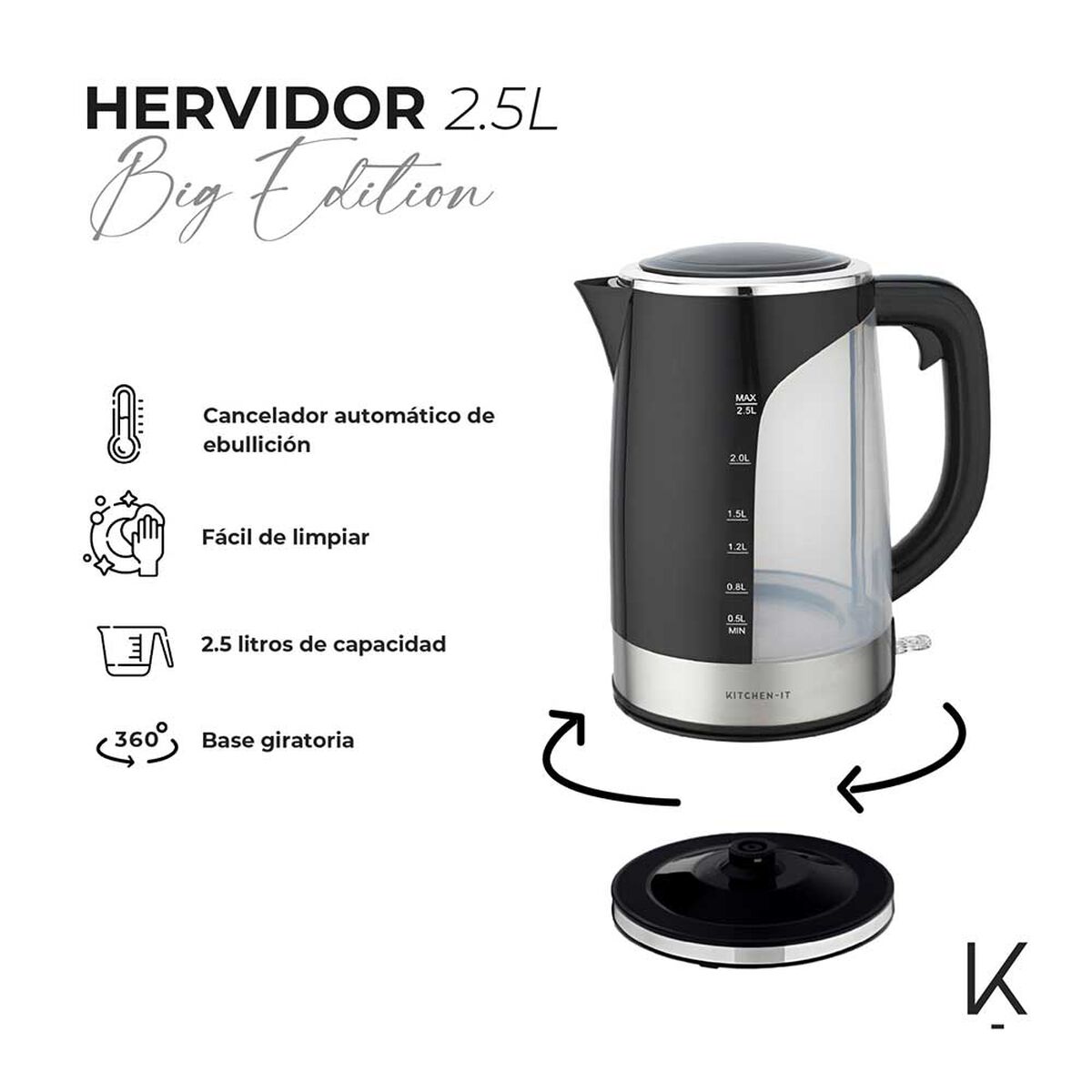 Hervidor El&eacute;ctrico Kitchen-it Big Edition 2,5 lts.