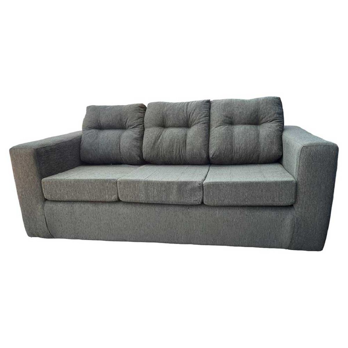 Juego de Living Kea Nize Sofá 3 Cuerpos + Dos Pouf Tela Verde Menta