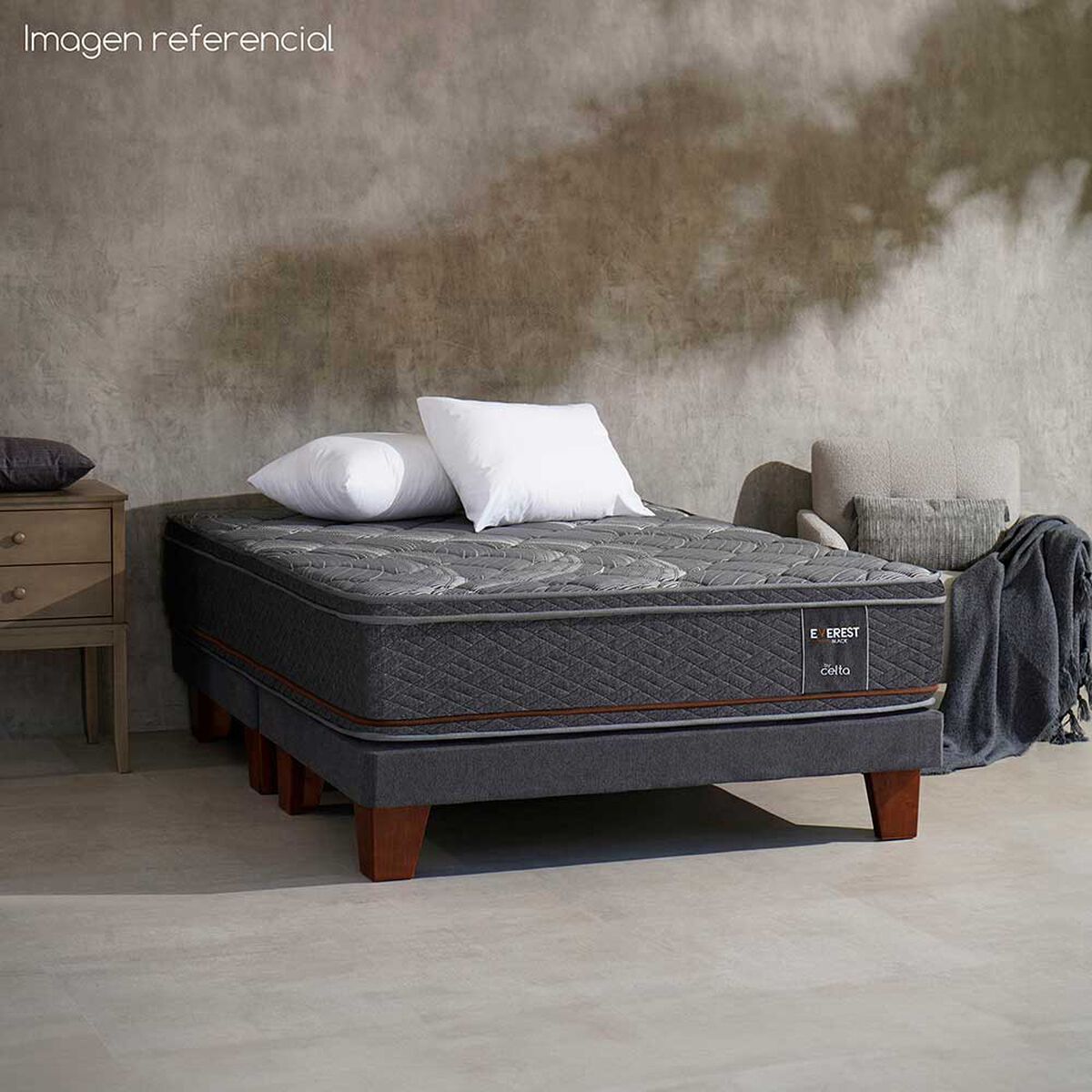 Cama Europea Celta Base Dividida 2 Plazas Copper Black + Respaldo