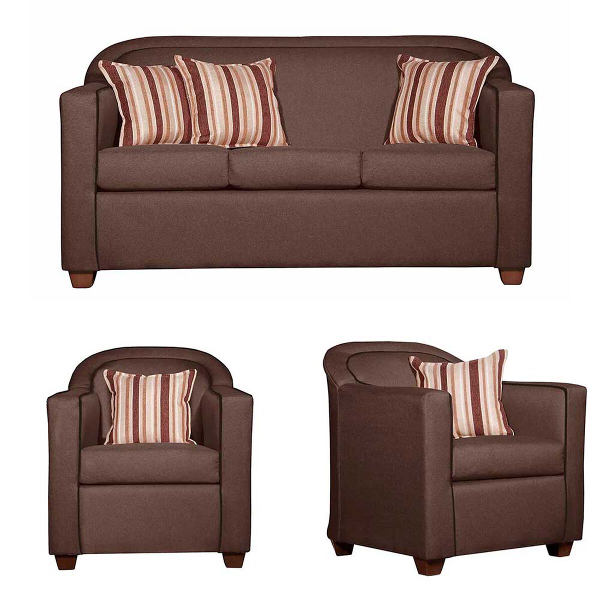 Juego de Living Ruzam Mobel Zafiro Sof&aacute; 3 Cuerpos + Dos Sillones 1 Cuerpo Lino Caf&eacute;