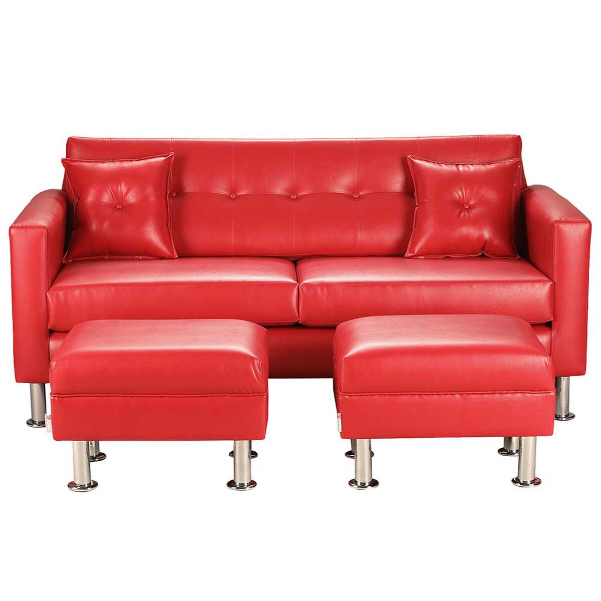 Juego de Living Bodevir New Retro PU 12 Sof&aacute; 3 Cuerpos + Dos Pouf 1 Cuerpo Rojo&nbsp;