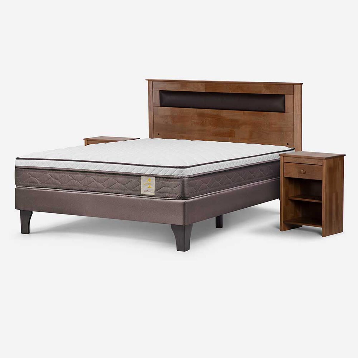 Cama Europea Rosen 2 Plazas New Style 4 Plus + Respaldo + 2 Veladores Ferrarra