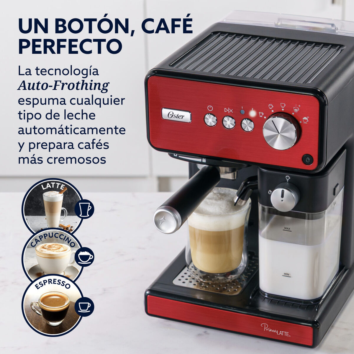 Cafetera espresso Oster&reg; PrimaLatte, Roja