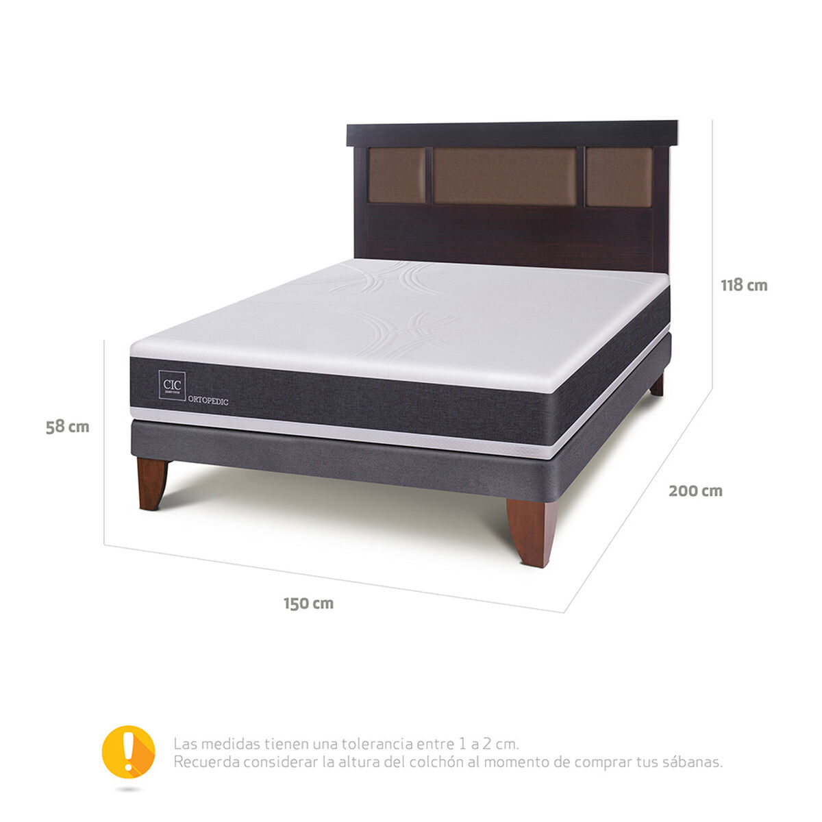 Cama Europea CIC 2 Plazas New Ortopedic + Respaldo Dublin Chocolate