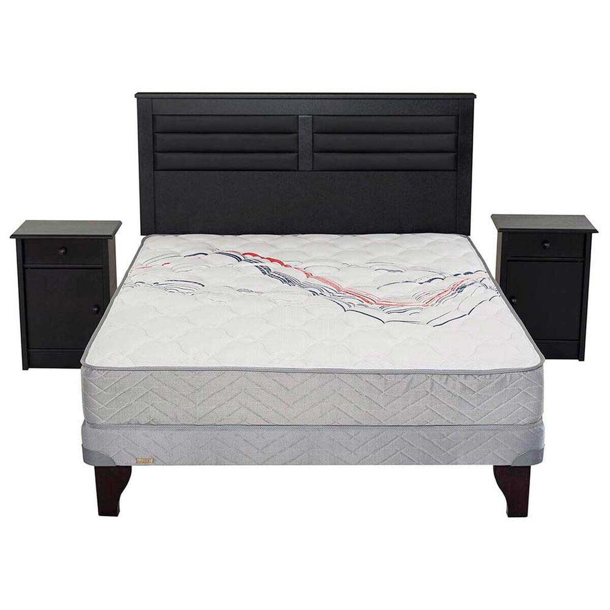 Cama Europea 2 Plazas  Threrapedic M&aacute;s Gris + Set Maderas  Florencia