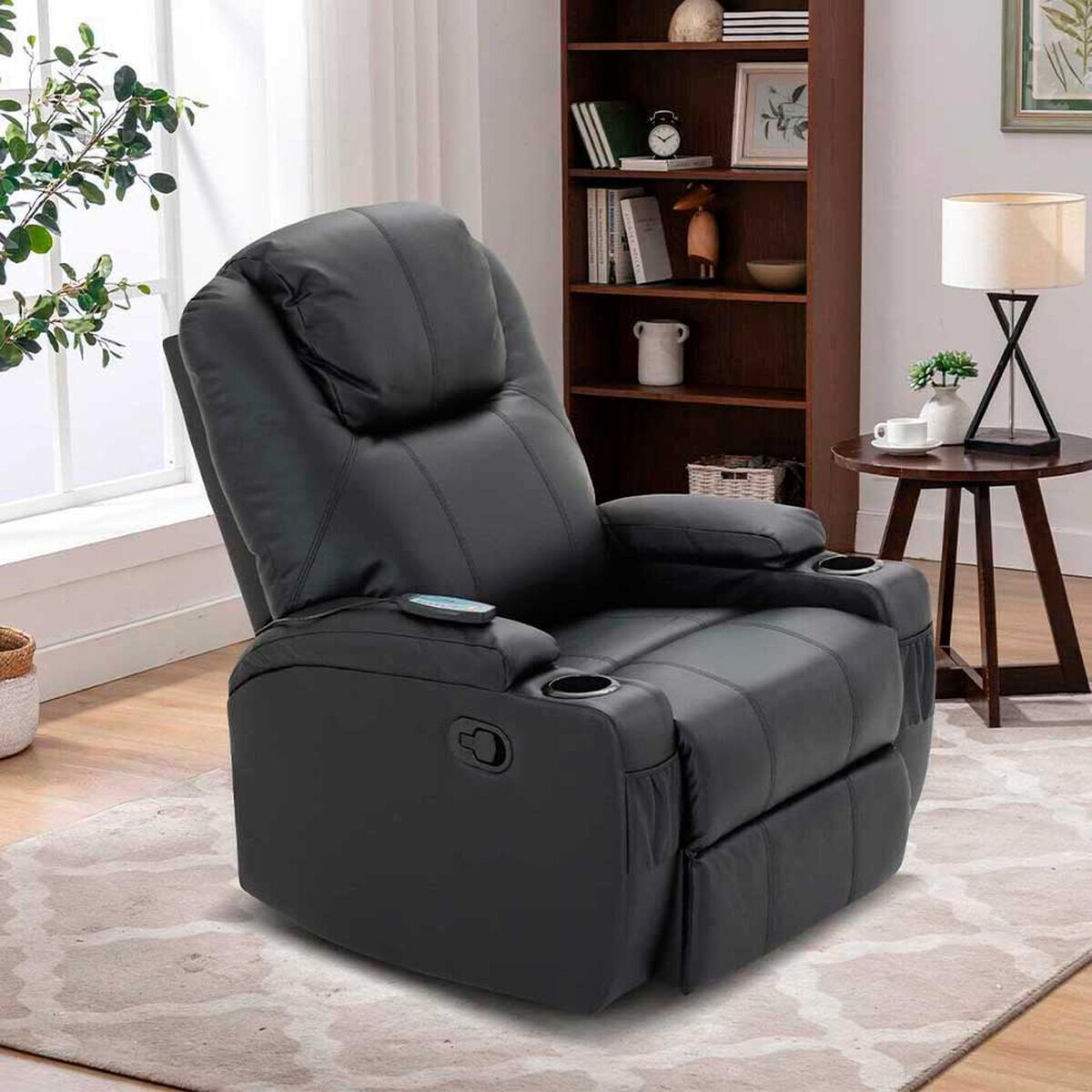 Bergere Multifunci&oacute;n Mecedora Giratorio con Masaje Zoy Home Lhasa PU Negro
