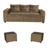 Juego de Living Almore Wilson Sofá 3 Cuerpos + Dos Pouf Café