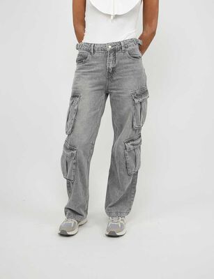 Imagen 1 del producto Jeans Cintura Ajustable Wide Leg Mujer Icono Gris