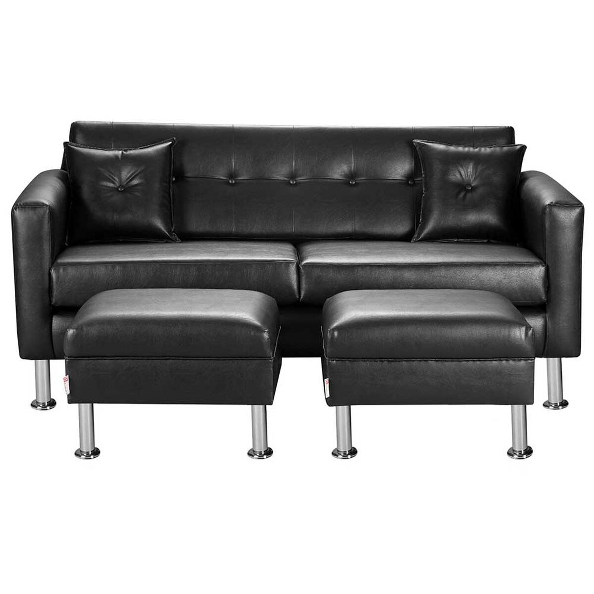 Juego de Living Bodevir New Retro PU 12 Sofá 3 Cuerpos + Dos Pouf 1 Cuerpo Negro 