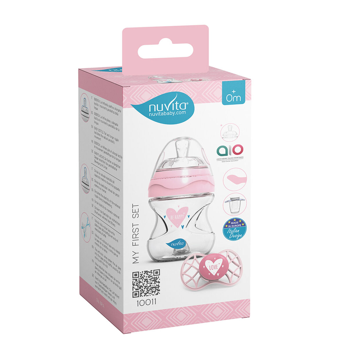 Set Básico 1 Mamadera + 1 Chupete Recién Nacido Rosado Nuvita