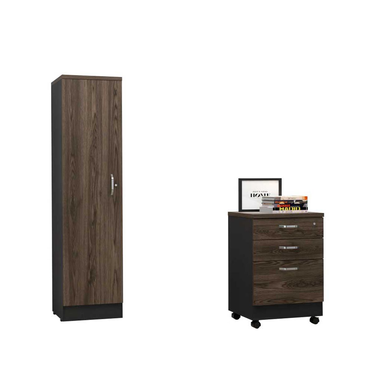 Combo Archivador 3 Cajones + Biblioteca 1 Puerta TuHome Home Office Negro Soft-Co&ntilde;ac