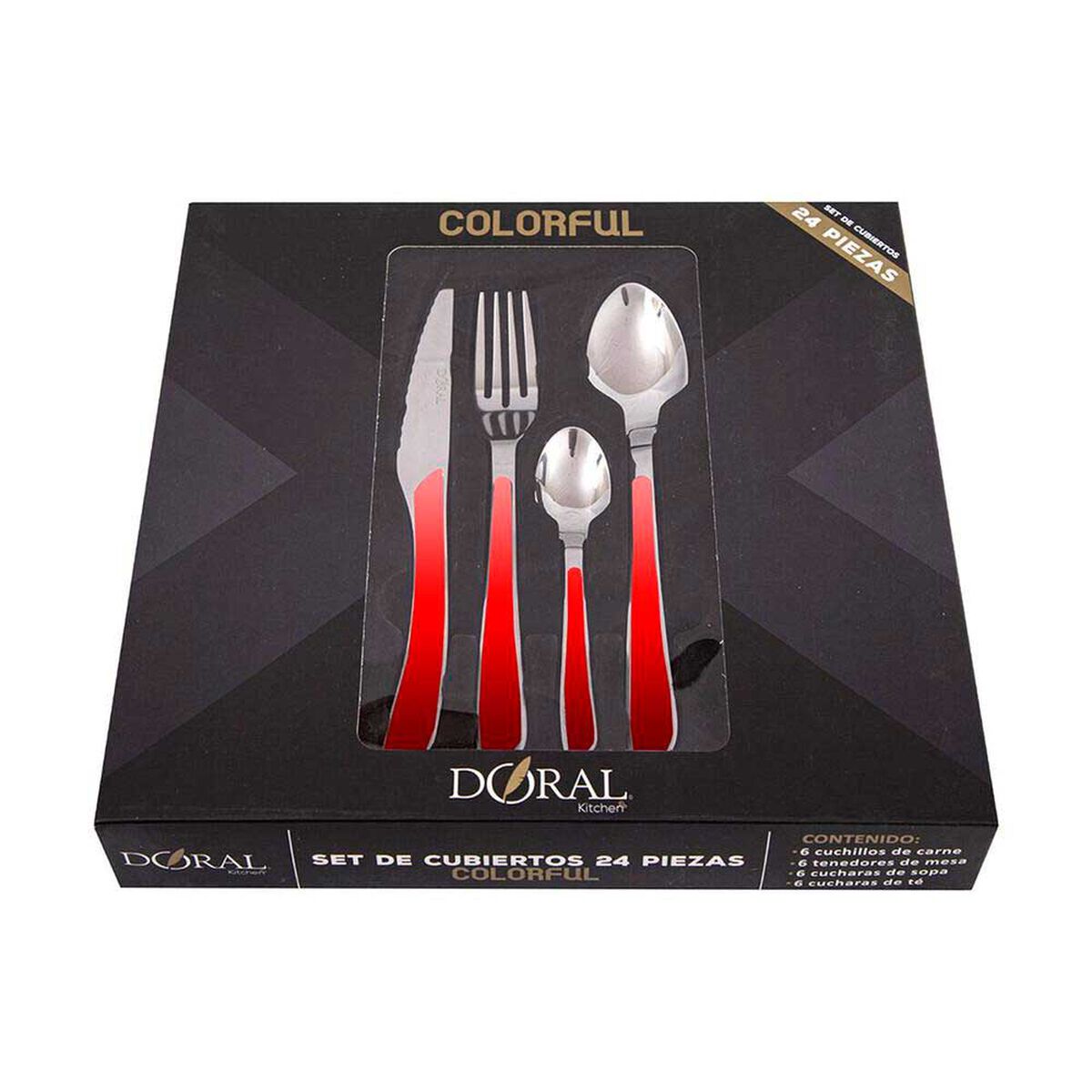 Juego de Cuchiller&iacute;a Doral Colorful 24 Piezas Rojo