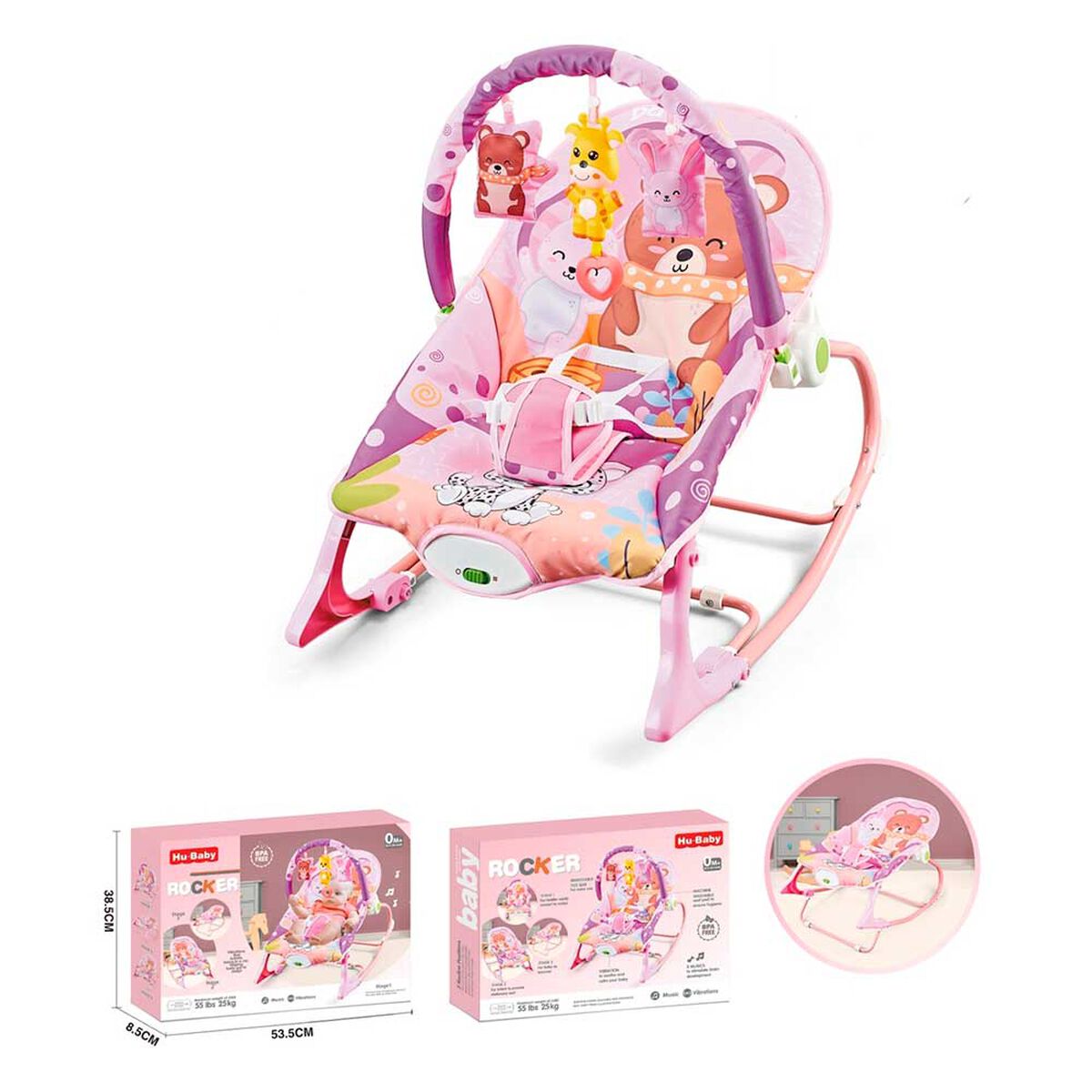 Silla Nido Mecedora con Vibración y  Melodía Rosada LuBabycas