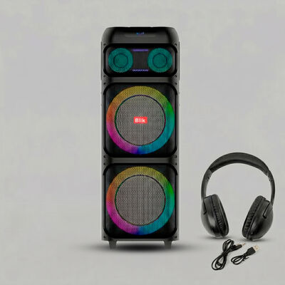 Combo Parlante Bluetooth Blik Light Up 700 Negro + Aud&iacute;fonos Bluetooth Over Ear BLIK AURA950 Negro