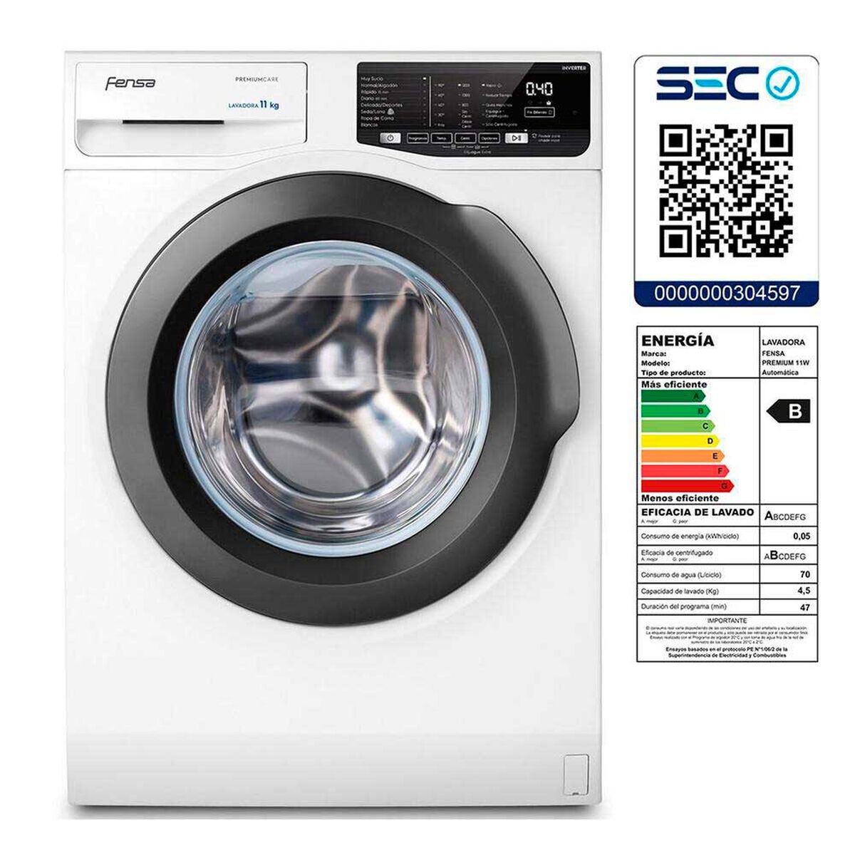 Lavadora Autom&aacute;tica Fensa Premium Care 11W 11 kg.