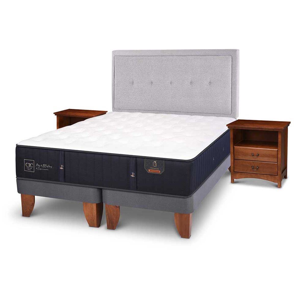 Cama Europea CIC Base Dividida King Premium + Respaldo + Veladores