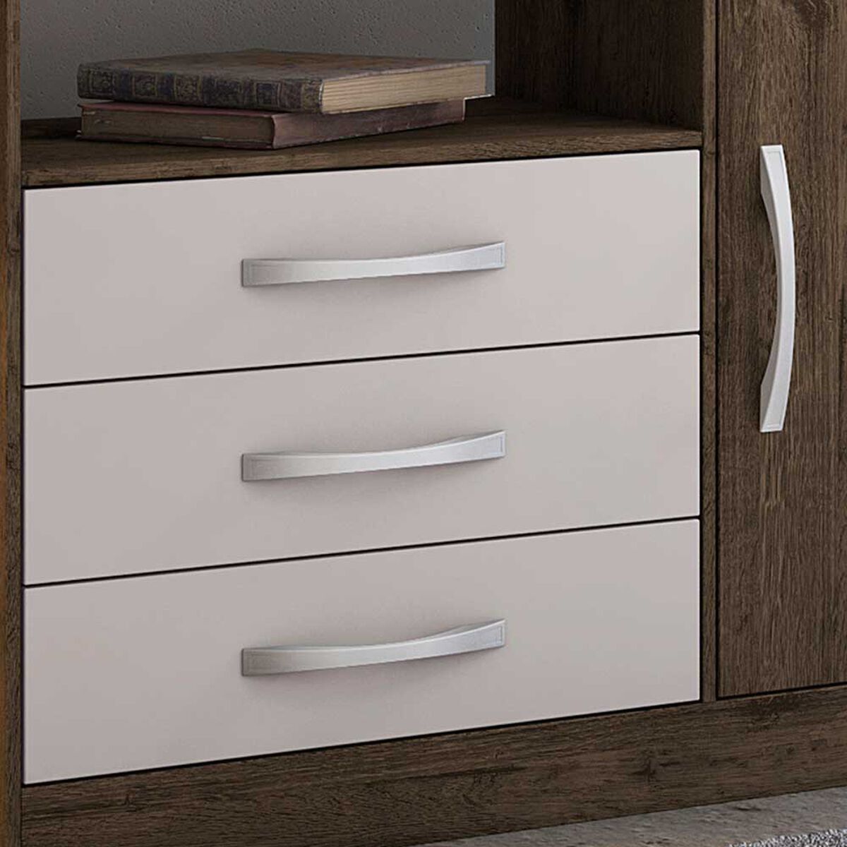 Cómoda Home Mobili Maxis 3 Cajones 1 Puerta Blanco Café
