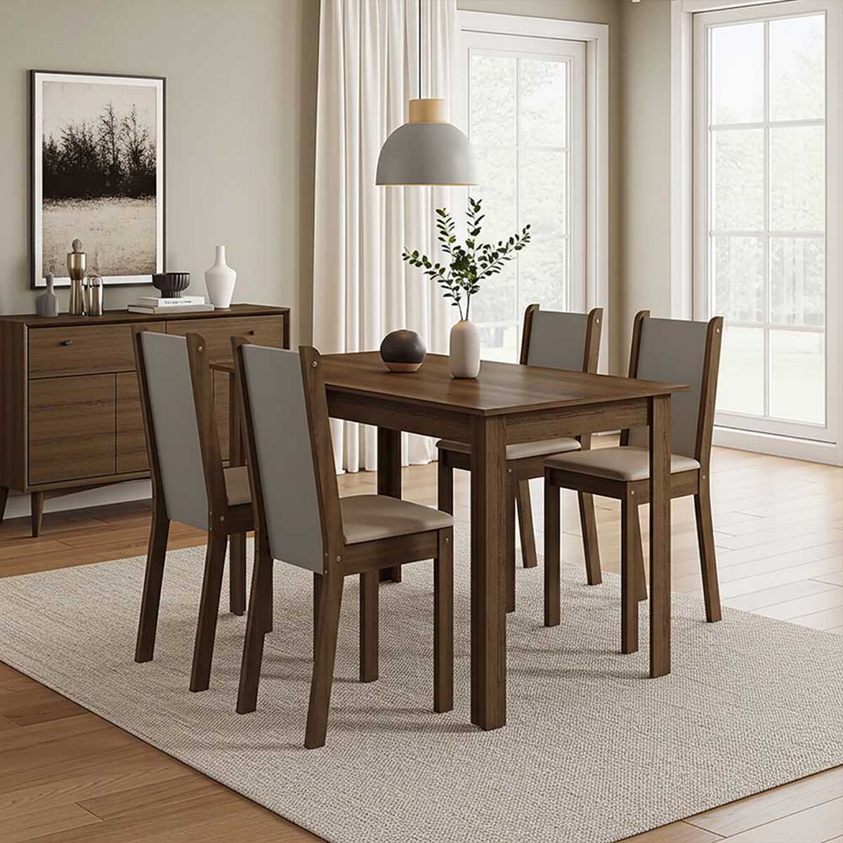 Juego de Comedor Vekkahome Pia Leone 4 Sillas Caf&eacute;