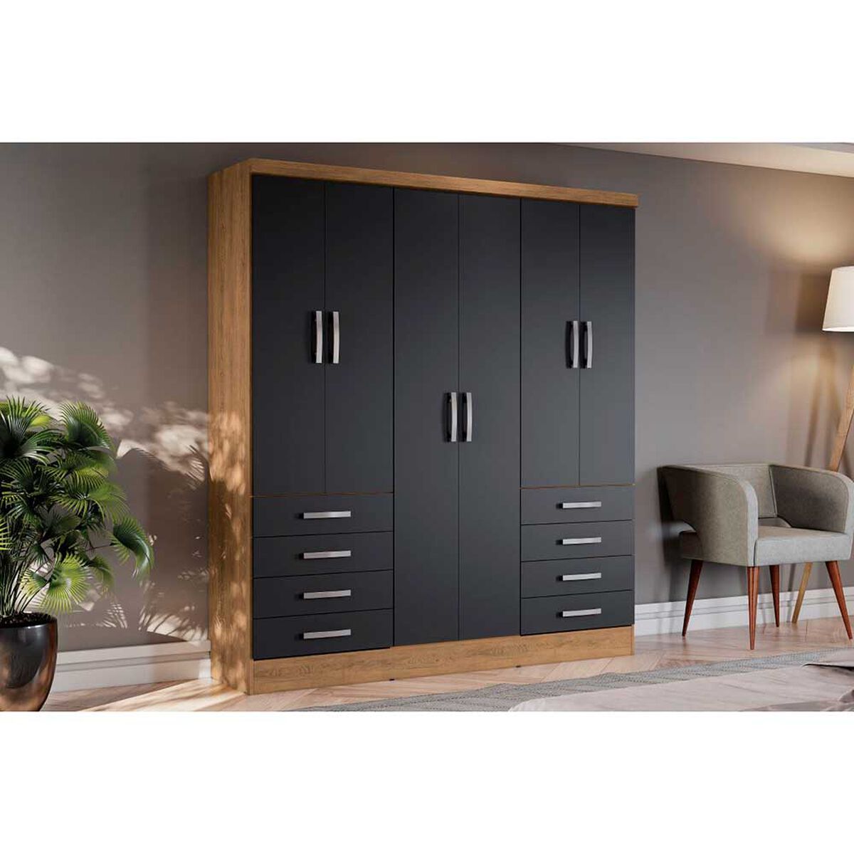 Closet Yardas Agustina 6 Puertas 8 Cajones Freij&oacute; Negro