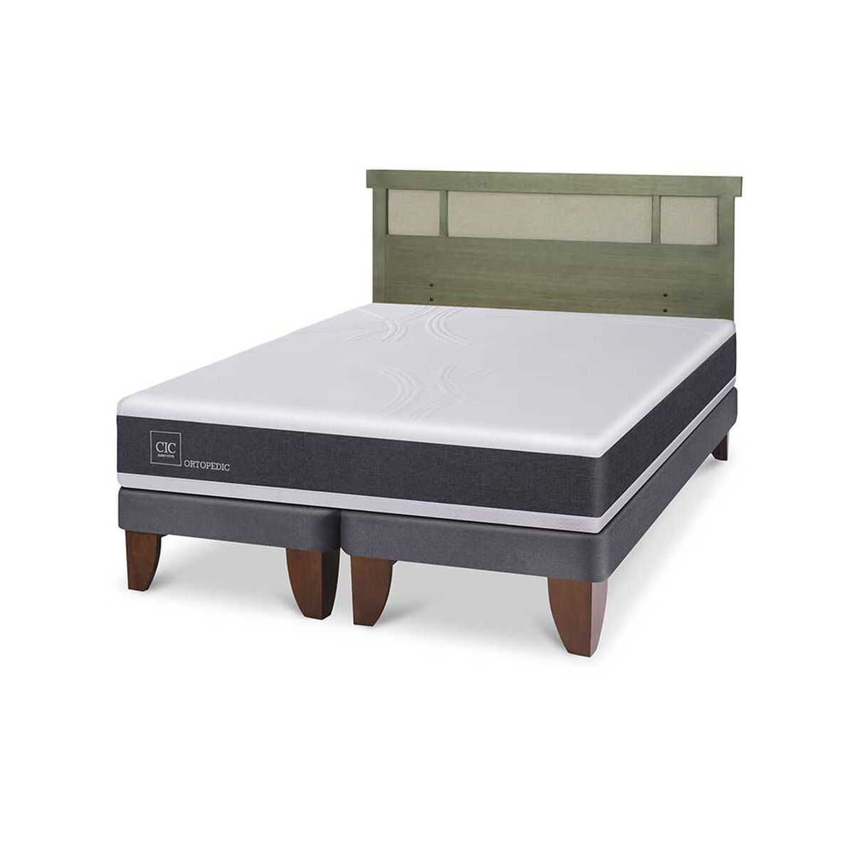 Cama Europea CIC Base Dividida 2 Plazas Ortopedic + Respaldo Dublin Olivo