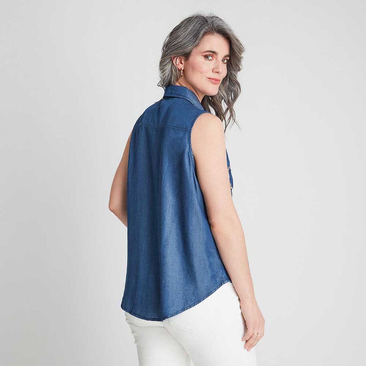 Blusa De Mezclilla Sin Mangas Nudo En Ruedo Mujer Lorenzo Di Pontti