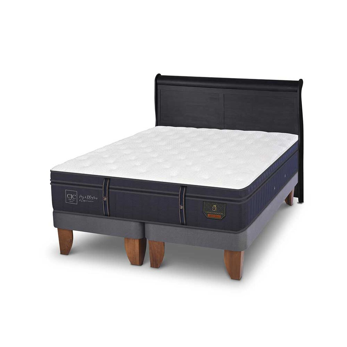 Cama Europea CIC Base Dividida King Grand Premium + Respaldo Miro Negro