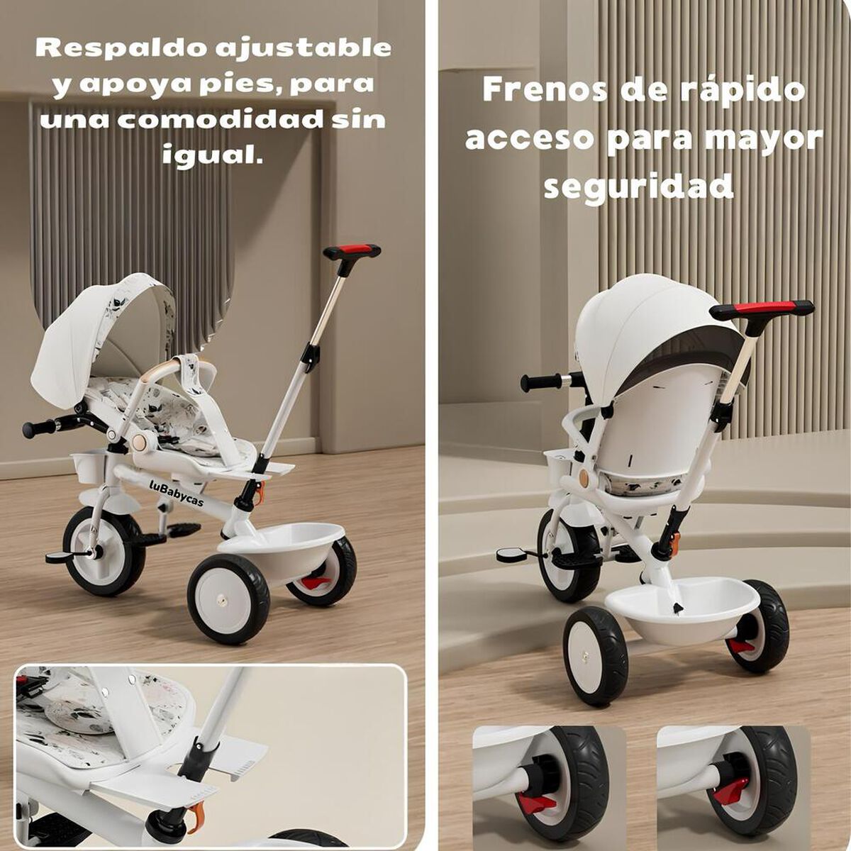 Triciclo LuBabycas 360° Multiposiciones con Mesita Blanco