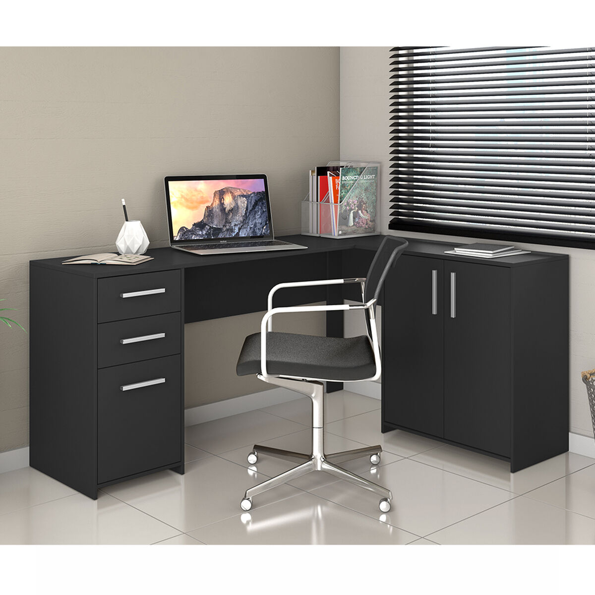 Escritorio Home Mobili Xico 2 Cajones 3 Puertas Negro