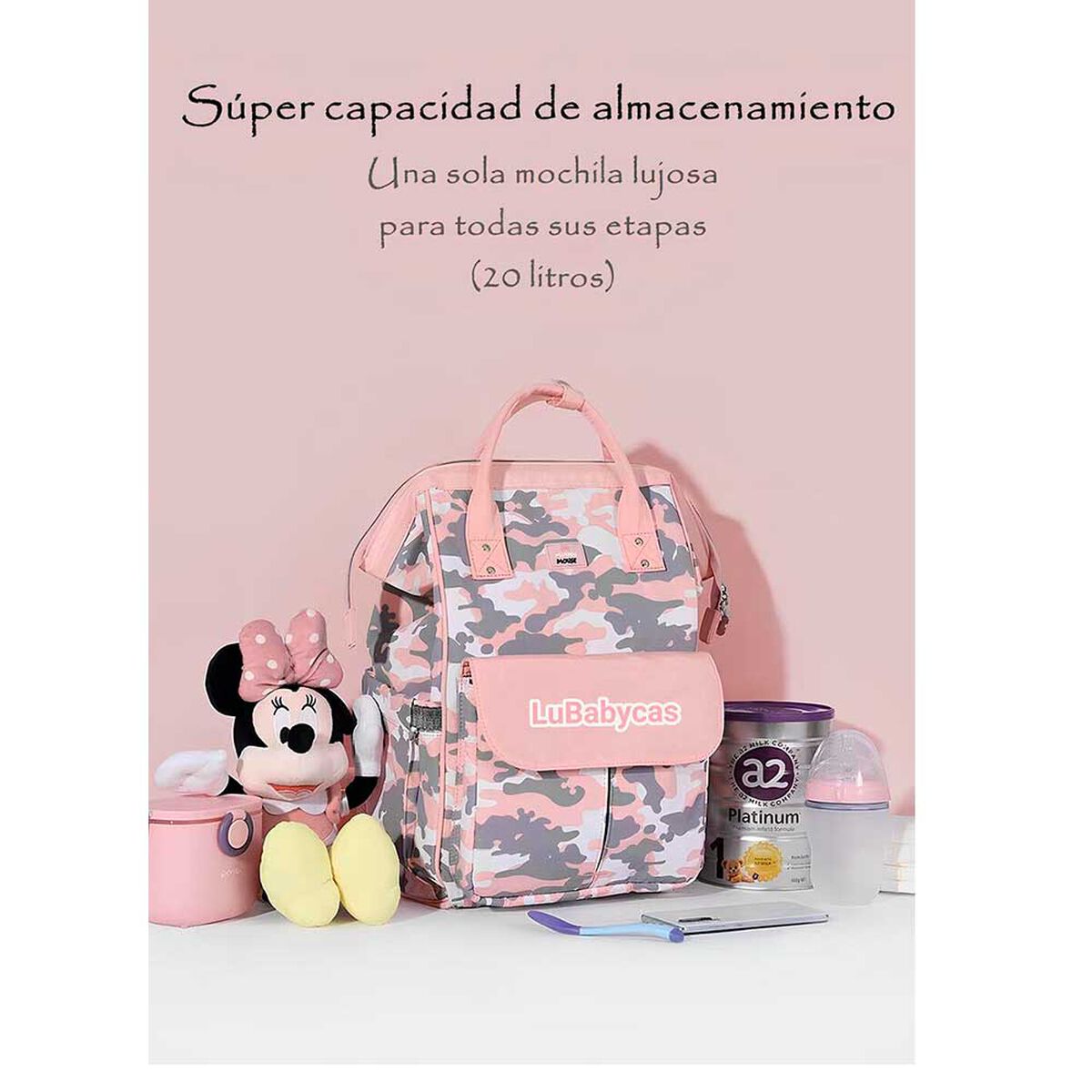 Mochila Pañalera Maternal con Accesorios Rosada Lubabycas