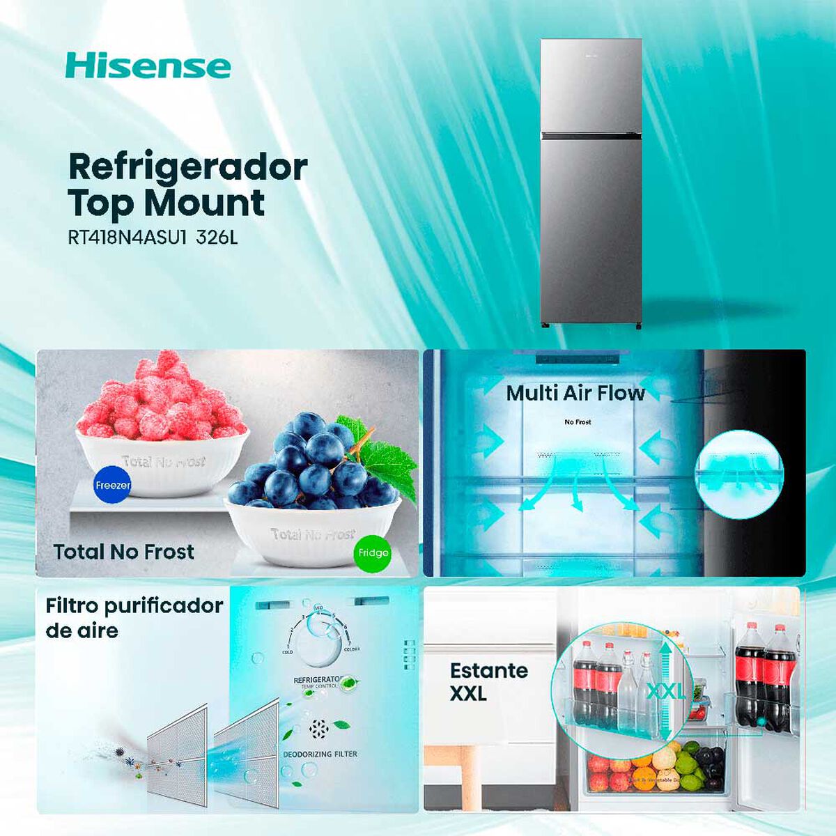 Refrigerador Hisense RT418N4ASU1 Top Mount 326 lts. Inox