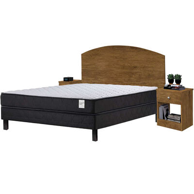Combo Cama Europea Rosen 2 Plazas Wave + Respaldo + 2 Veladores Casanova 2 Plazas Jequitiba
