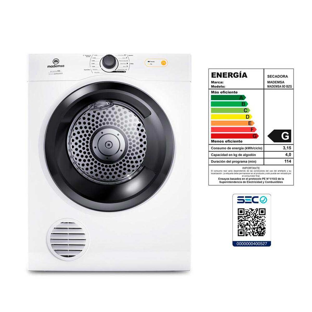 Secadora de Ropa Mademsa 9D BZG 9 Kg.